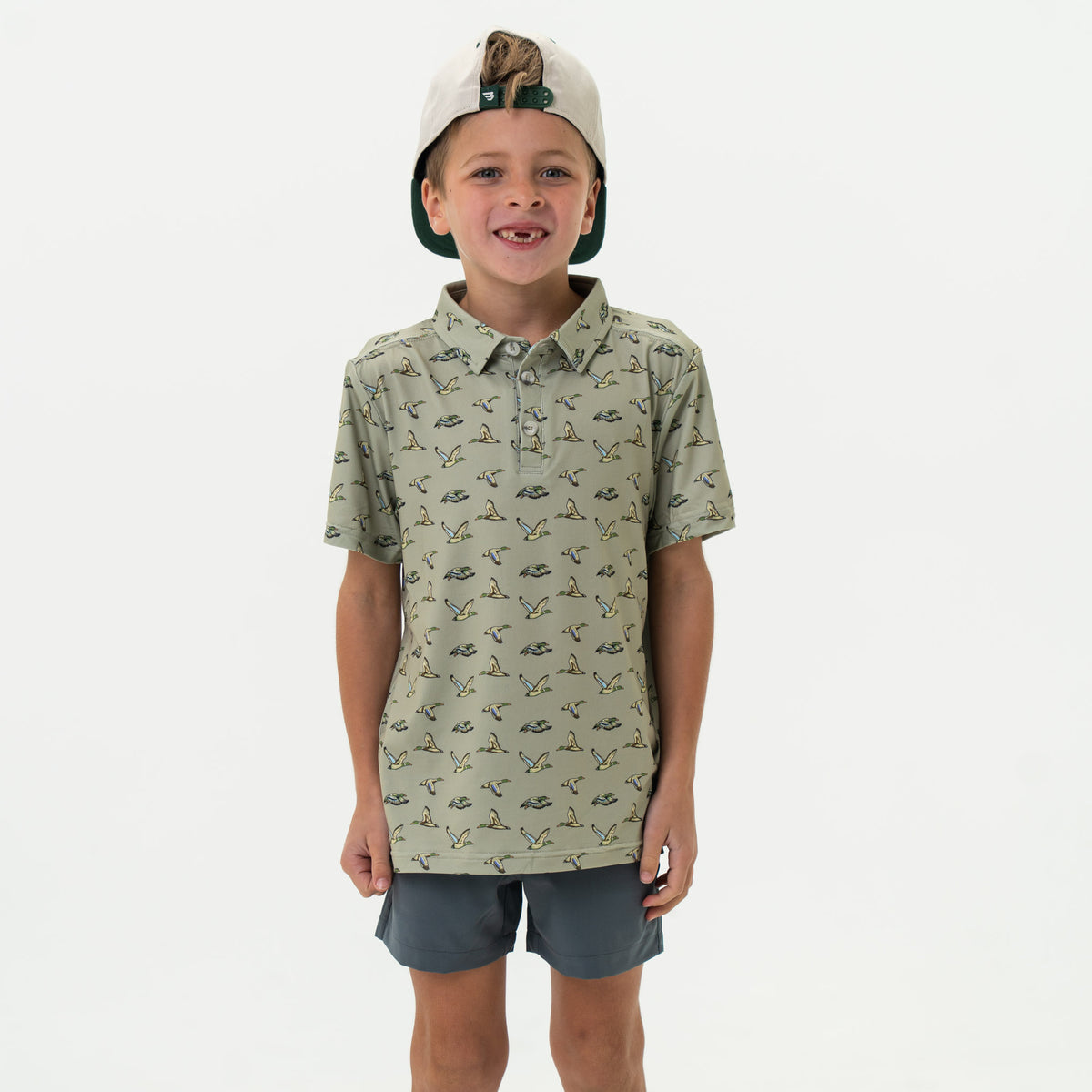 Youth-Performance Polo-Flying Ducks Green