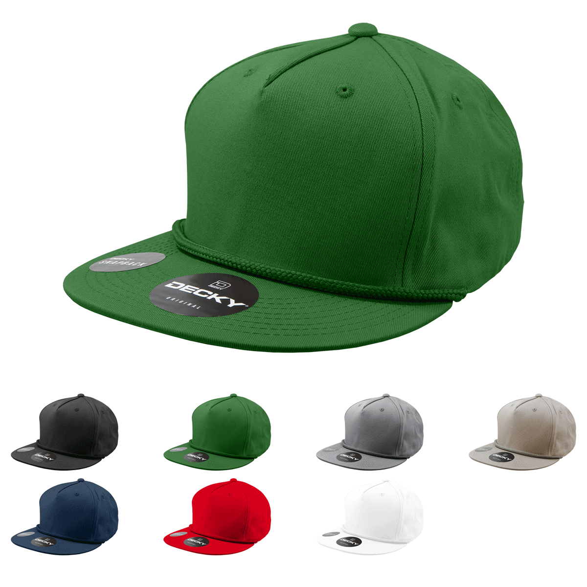 Decky 1041 - Classic Flat Bill Golf Hat with Rope, Snapback: Black