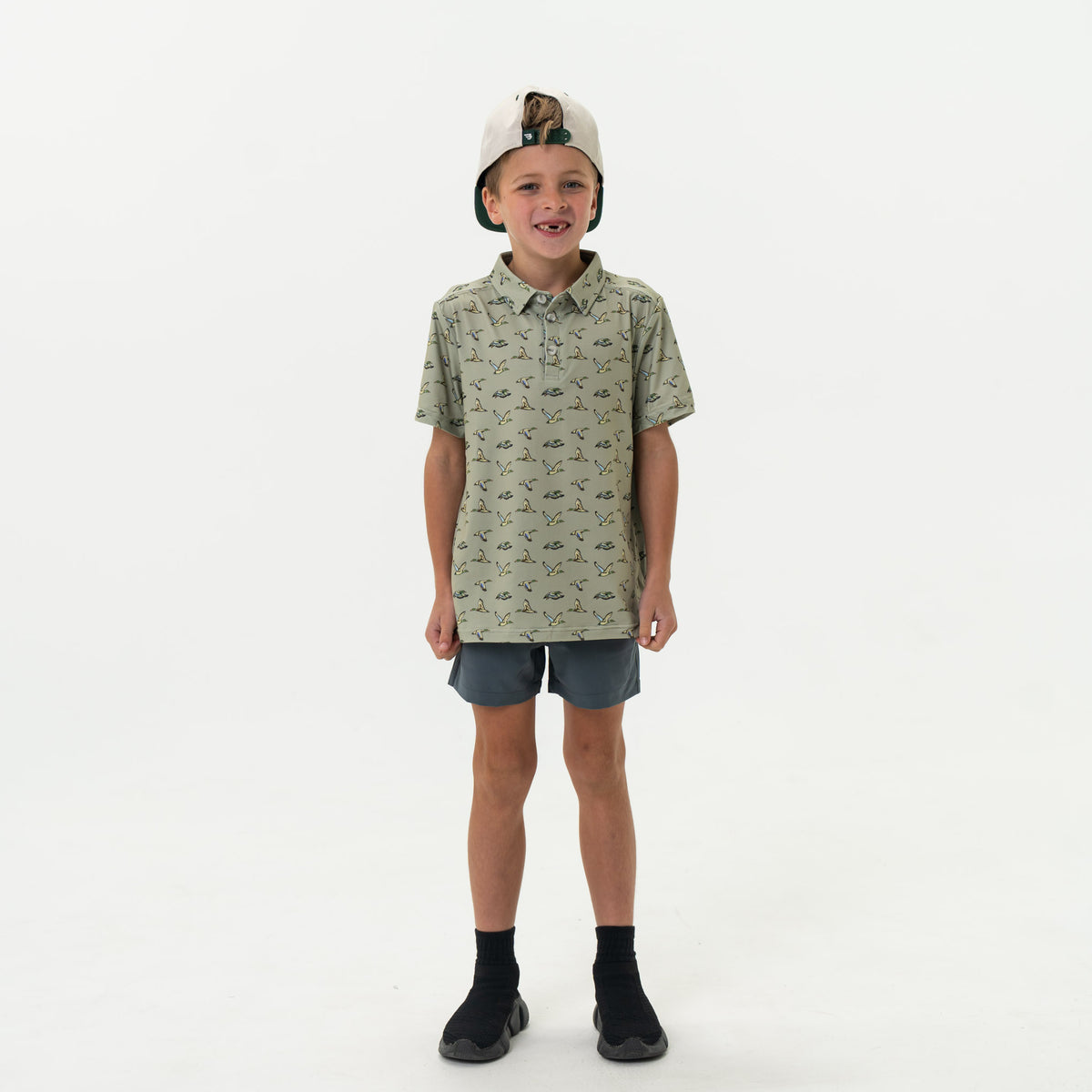 Youth-Performance Polo-Flying Ducks Green