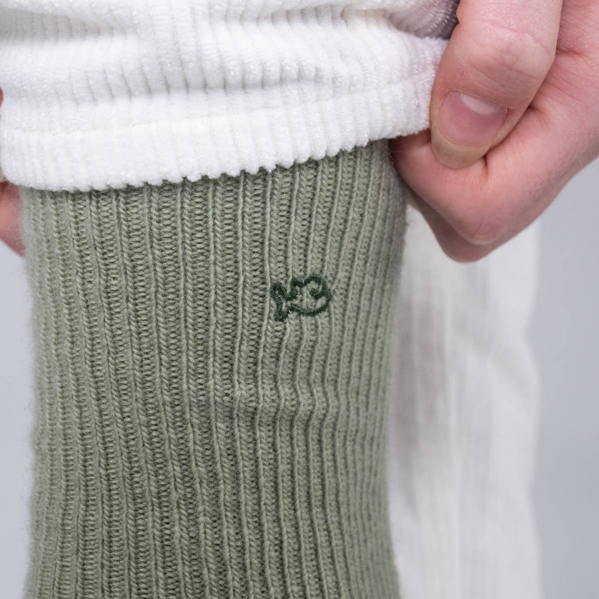 Almond green wool socks with angora: One size