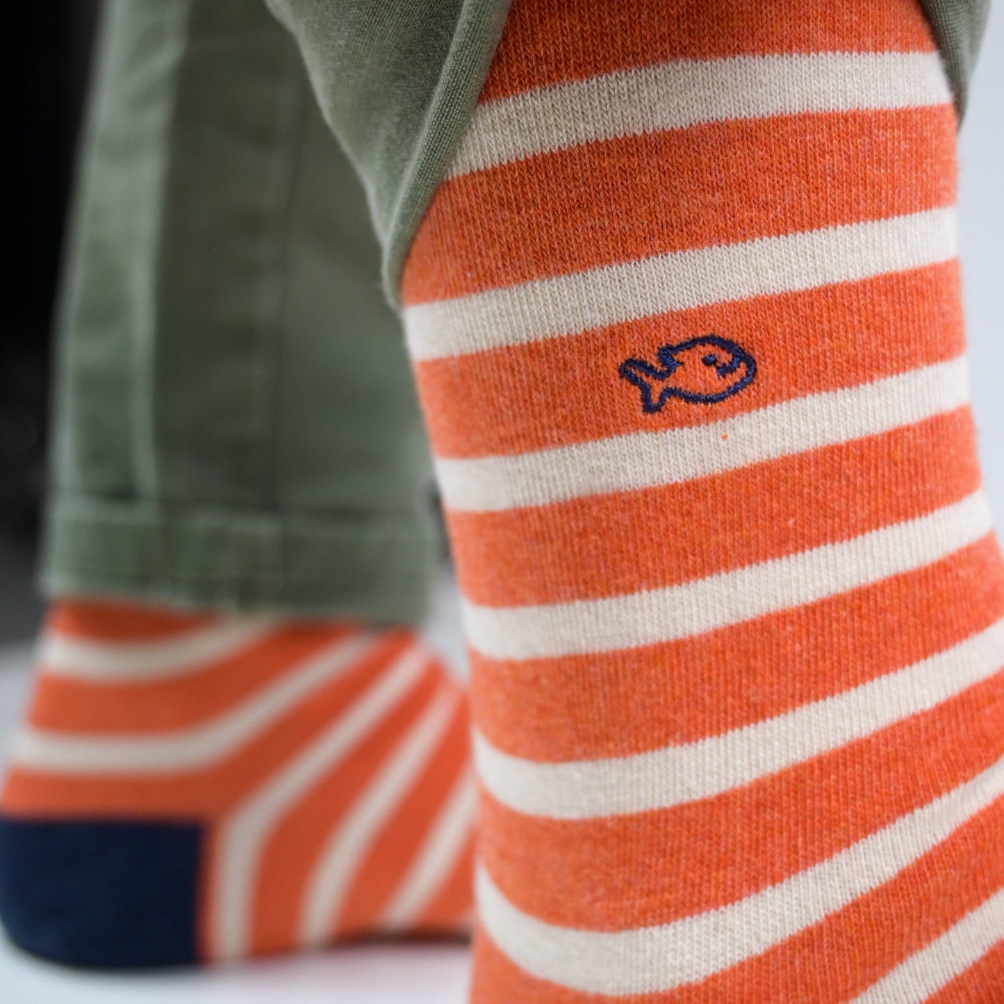 Wide orange striped combed cotton socks