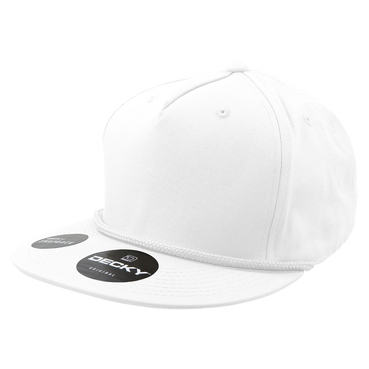 Decky 1041 - Classic Flat Bill Golf Hat with Rope, Snapback: White