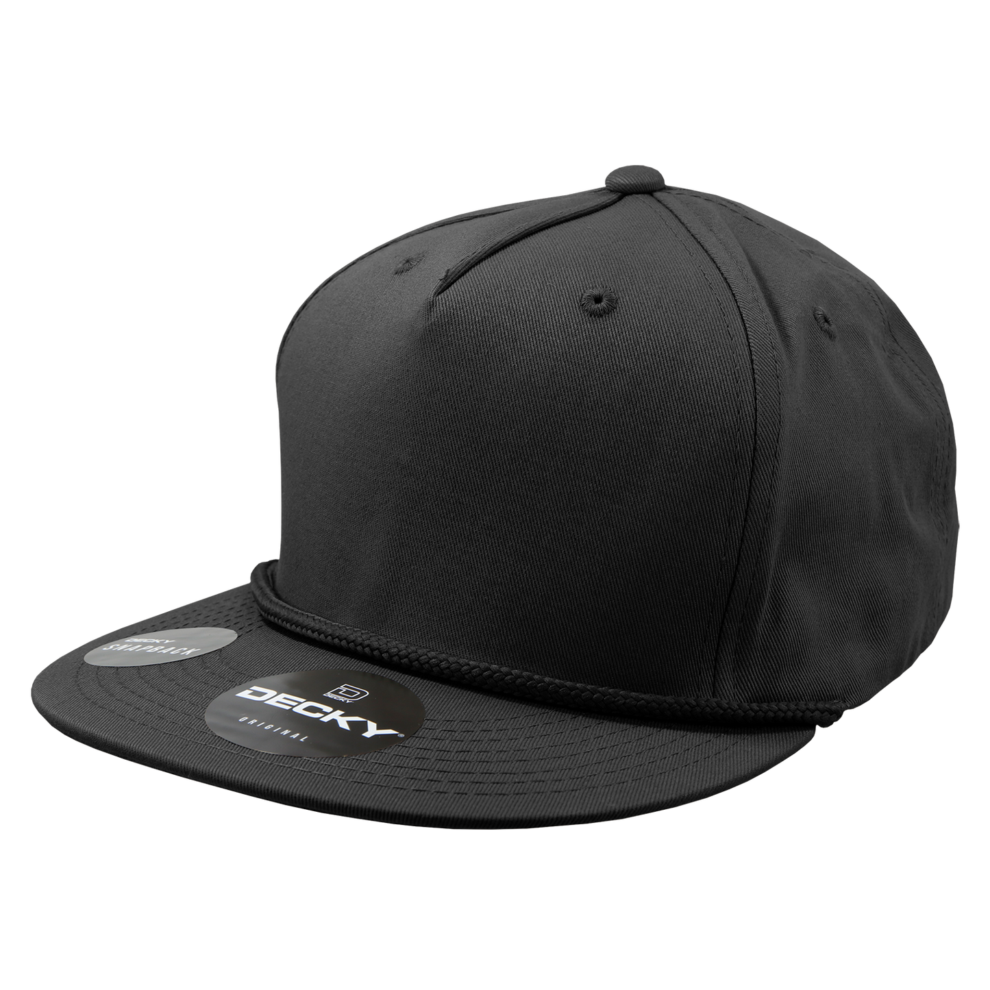 Decky 1041 - Classic Flat Bill Golf Hat with Rope, Snapback: Black