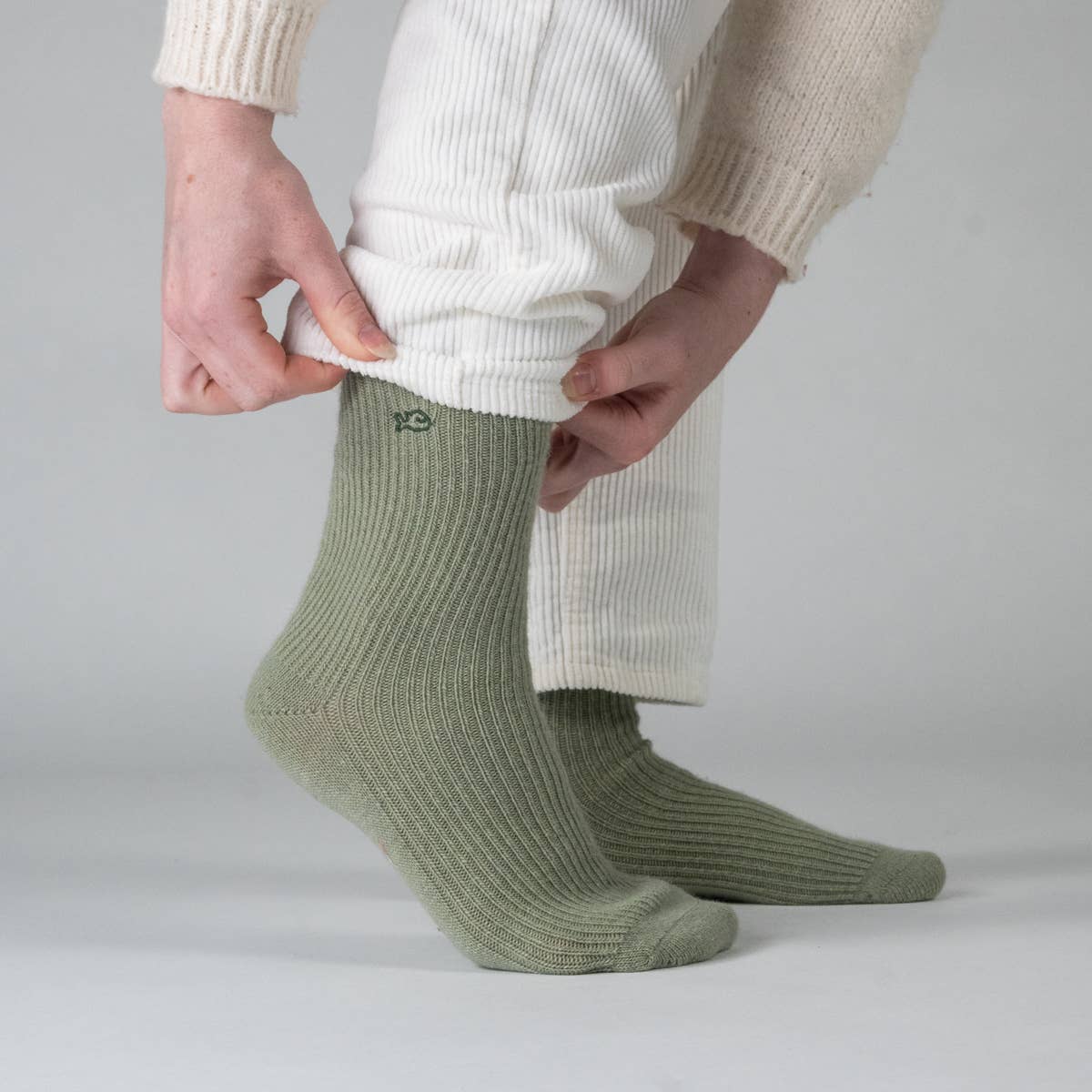 Almond green wool socks with angora: One size