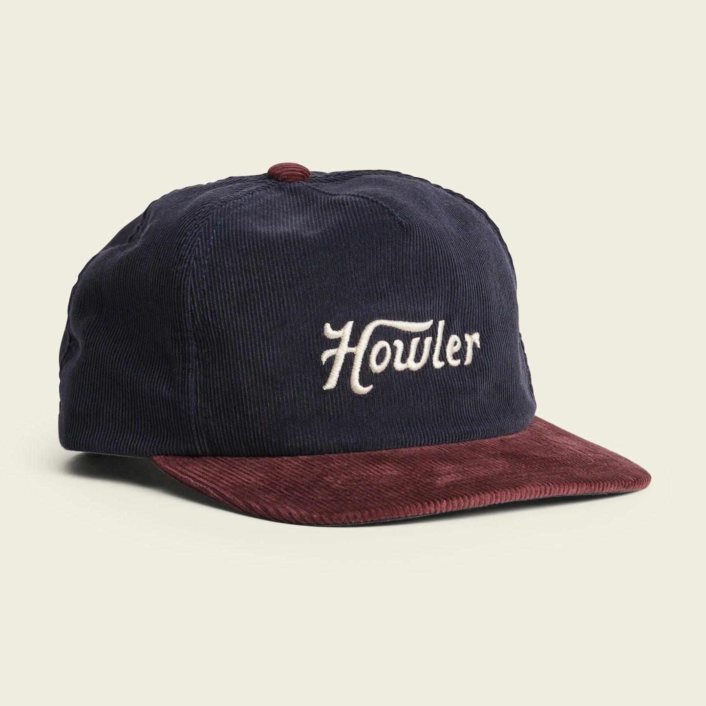 Unstructured Snapback Hats - Howler Script: Navy/Burgundy Cord