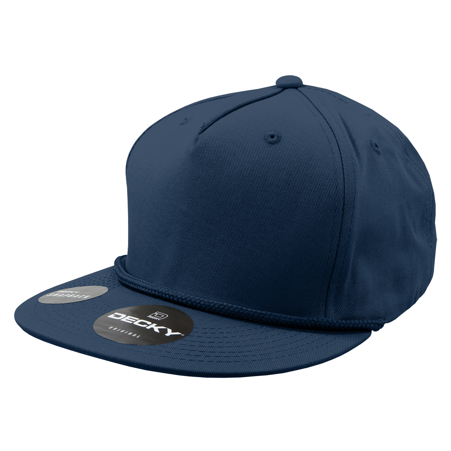Decky 1041 - Classic Flat Bill Golf Hat with Rope, Snapback: Black