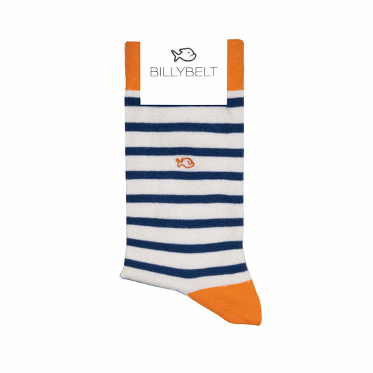 Wide ecru striped combed cotton socks