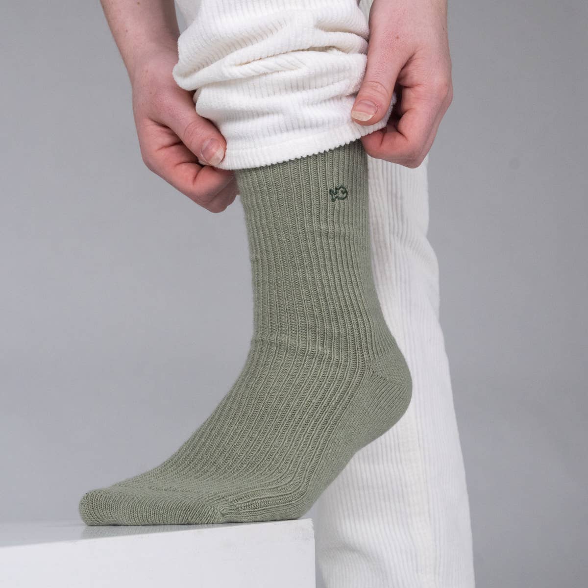 Almond green wool socks with angora: One size