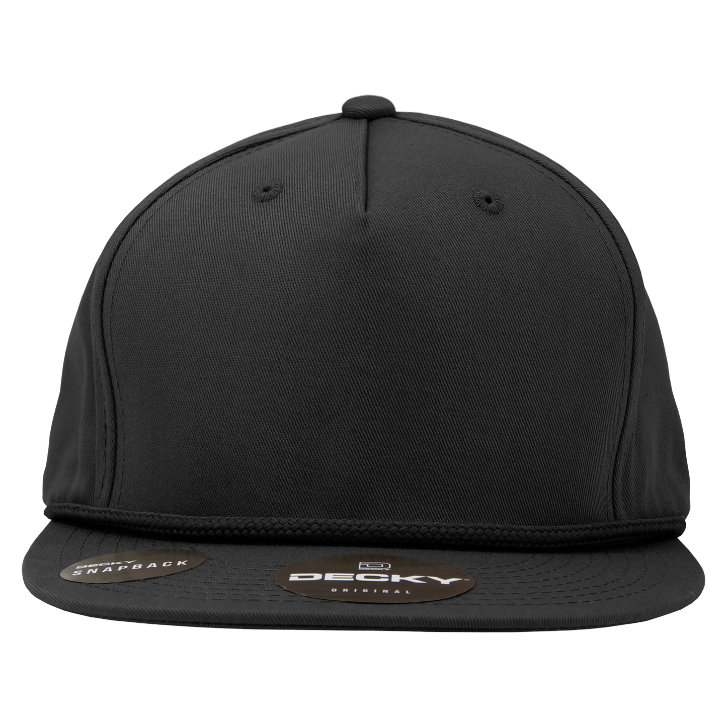 Decky 1041 - Classic Flat Bill Golf Hat with Rope, Snapback: Black