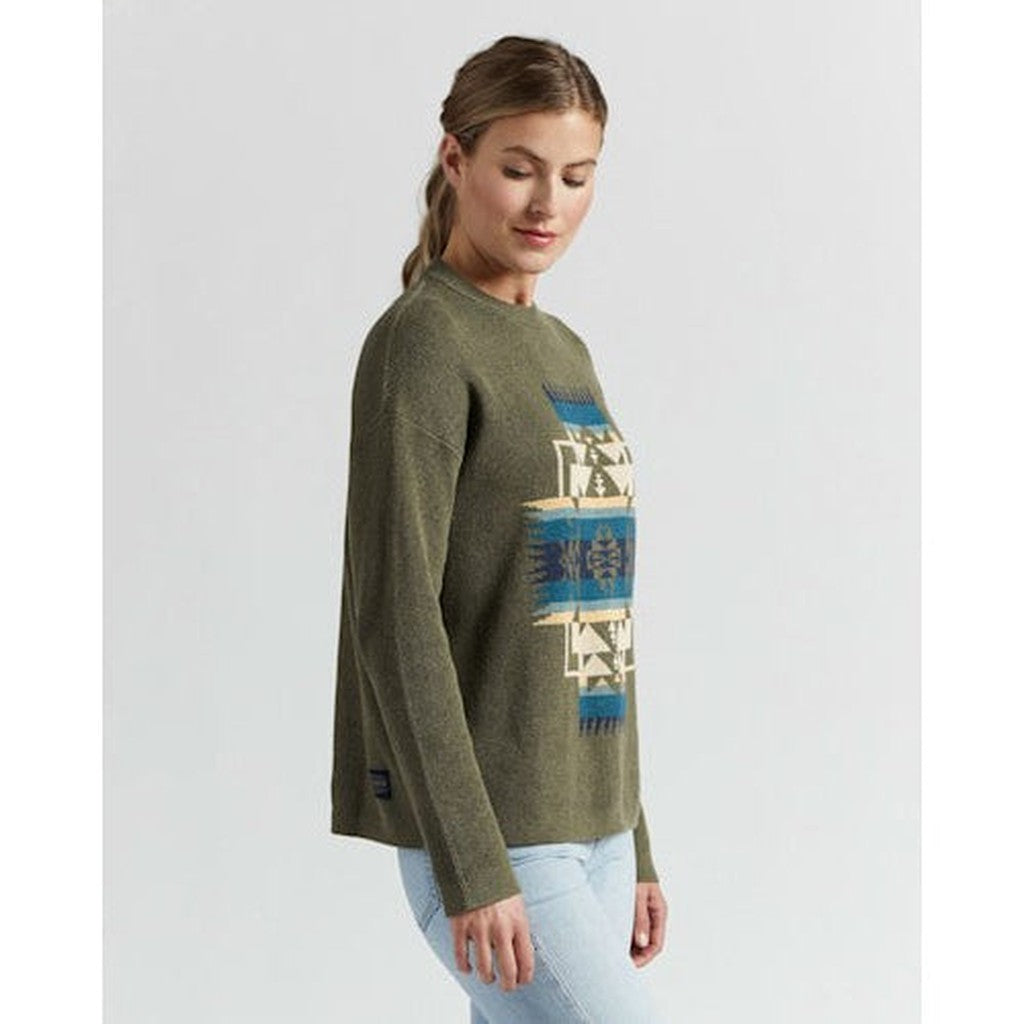 WOMEN'S GRAPHIC COTTON SWEATER - BOTTLE GREEN CHIEF JOSEPH