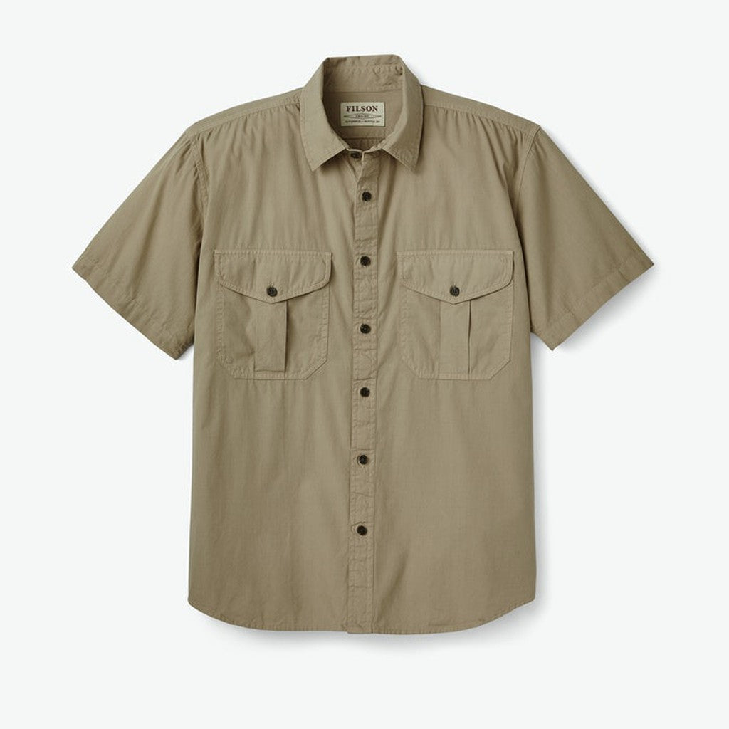 WASHED SHORT SLEEVE FEATHER CLOTH SHIRT - GRAY KHAKI