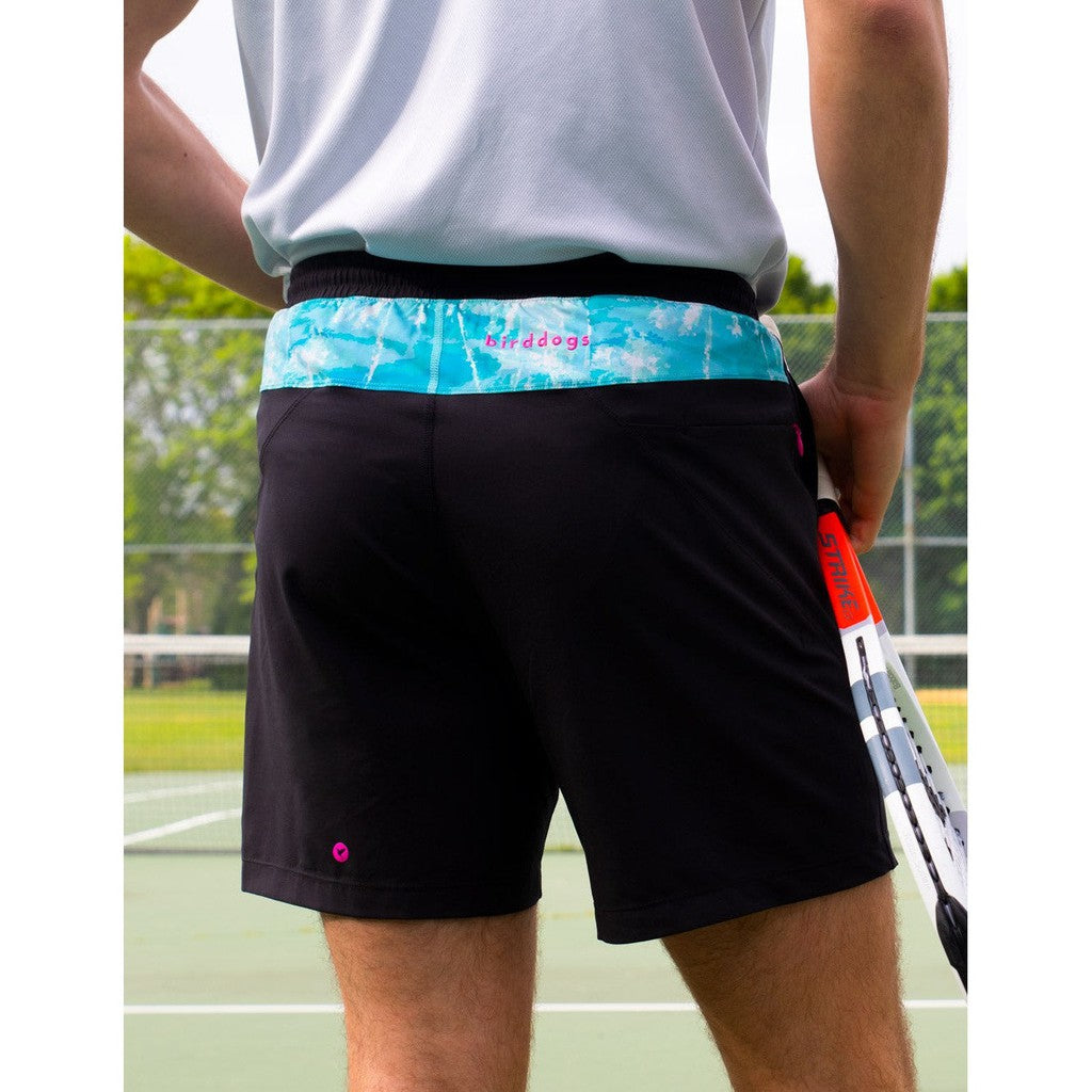 Gym Shorts - Black and 'Wave Crash' Print
Accented