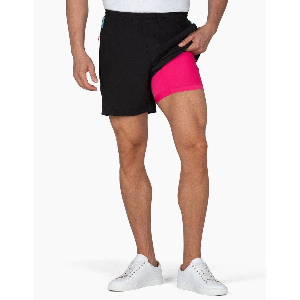 Gym Shorts - Black and 'Wave Crash' Print
Accented