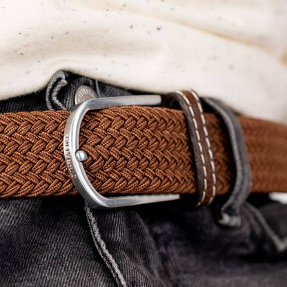 Camel brown elastic braided belt: Size 2