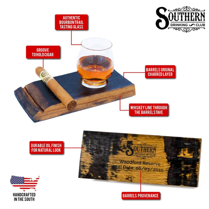 Cigar Holder and Coaster with Whiskey Tasting Glass