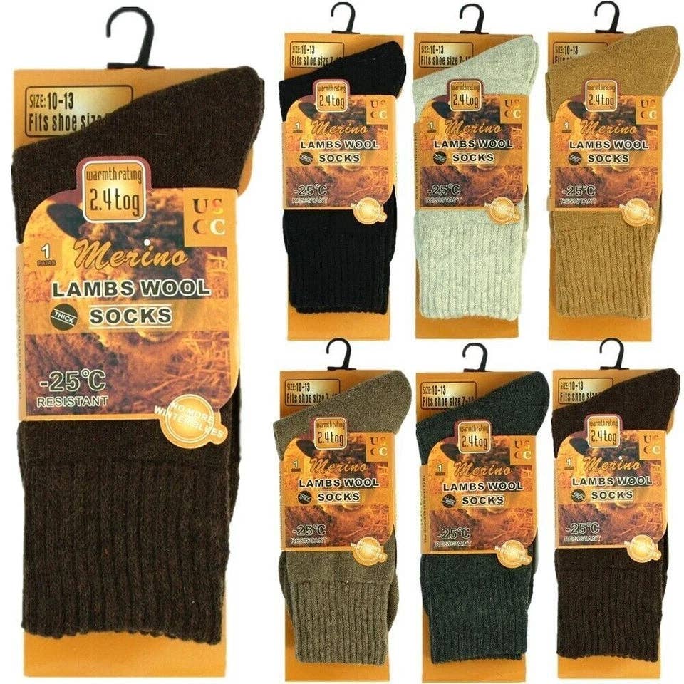 Men Merino Lambs Wool Socks Winter Heavy Duty Thermal Boots Size 9-11 10-13: Multicolor