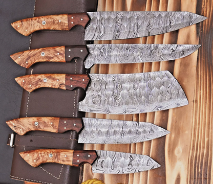 Damascus Steel Chef Set Hand Forged 5 Pcs BBQ Kitchen Knives