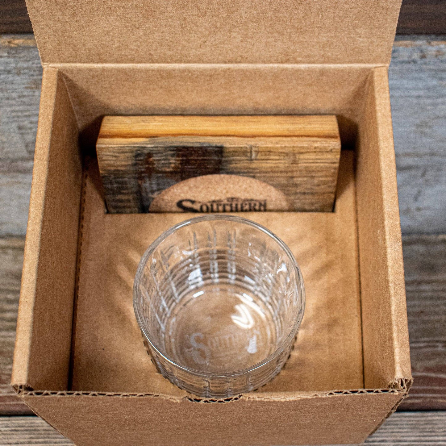 Whiskey Glass and Barrel Coaster Set