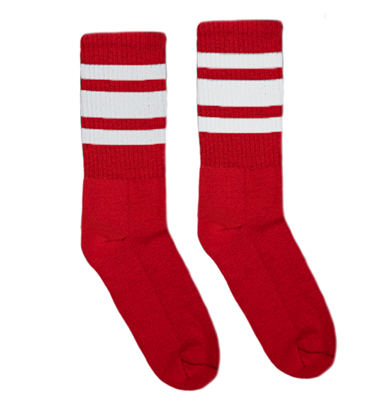 White Striped Socks | Red: Red / Crew / L/XL