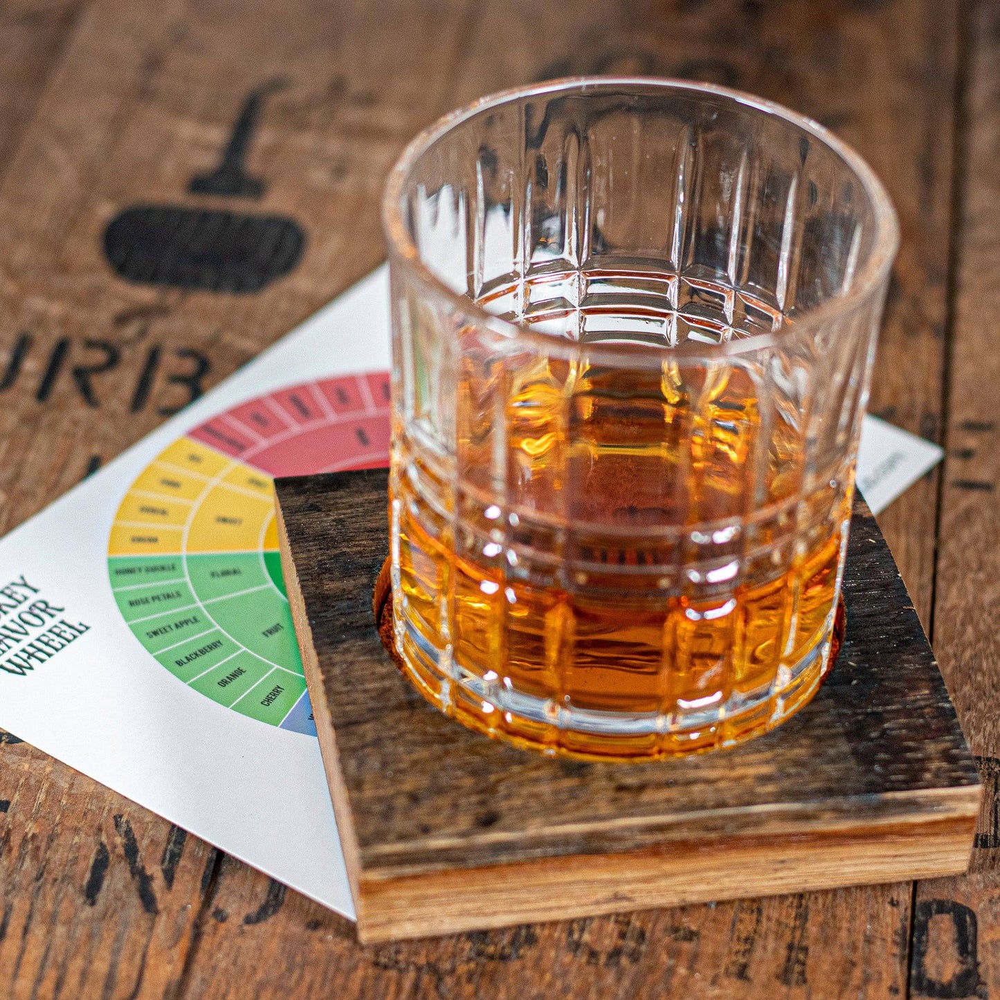 Whiskey Glass and Barrel Coaster Set