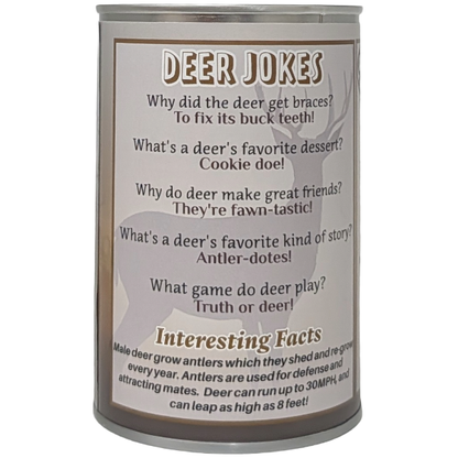 Canned Deer | Animal Plush w/Jokes | Unique Hunting Gift: Pop Top Lid