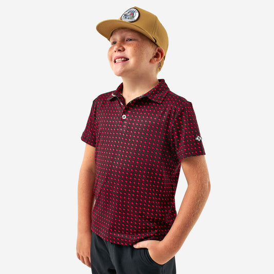 Youth Performance Polo - Texas-Black and Red