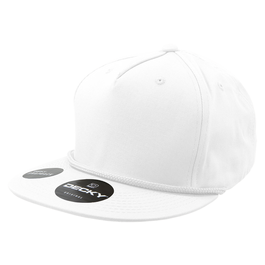 Decky 1041 - Classic Flat Bill Golf Hat with Rope, Snapback: White