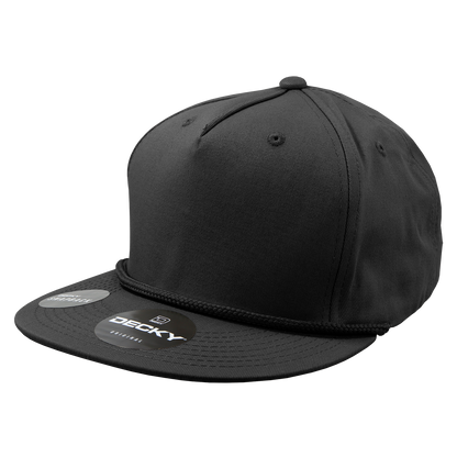 Decky 1041 - Classic Flat Bill Golf Hat with Rope, Snapback: Black