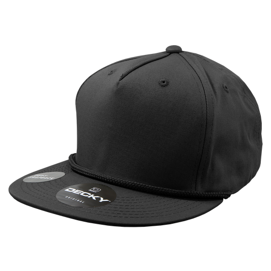Decky 1041 - Classic Flat Bill Golf Hat with Rope, Snapback: Black