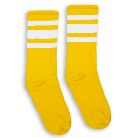 White Striped Socks | Gold: Gold / Crew / L/XL
