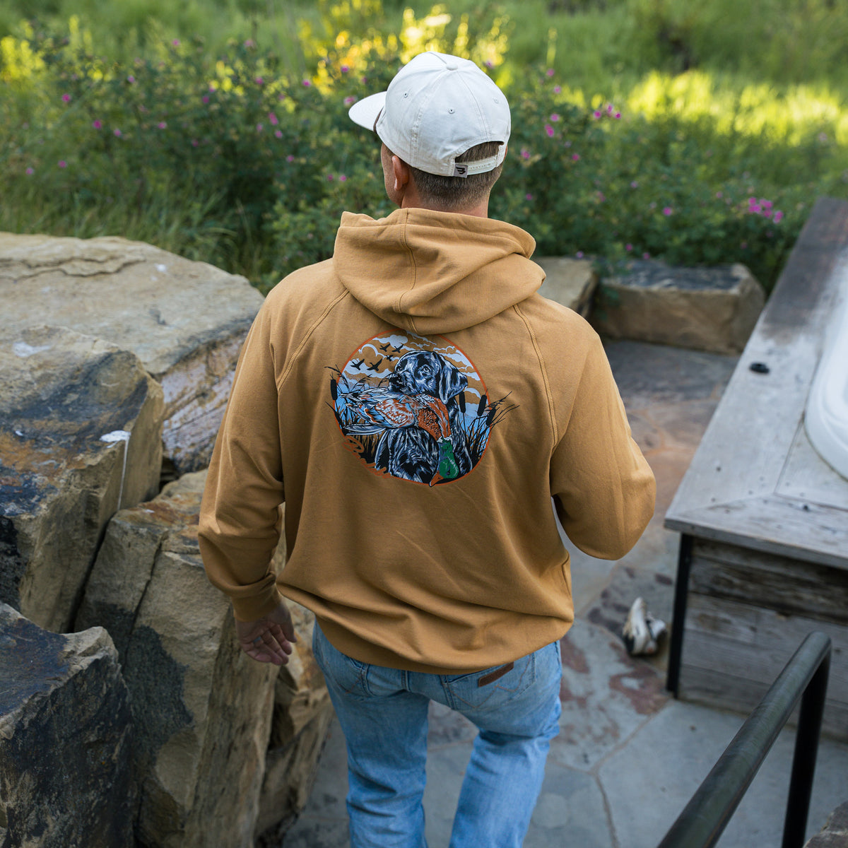 Fleece Hoodie - Duck and Dog- Light Brown
