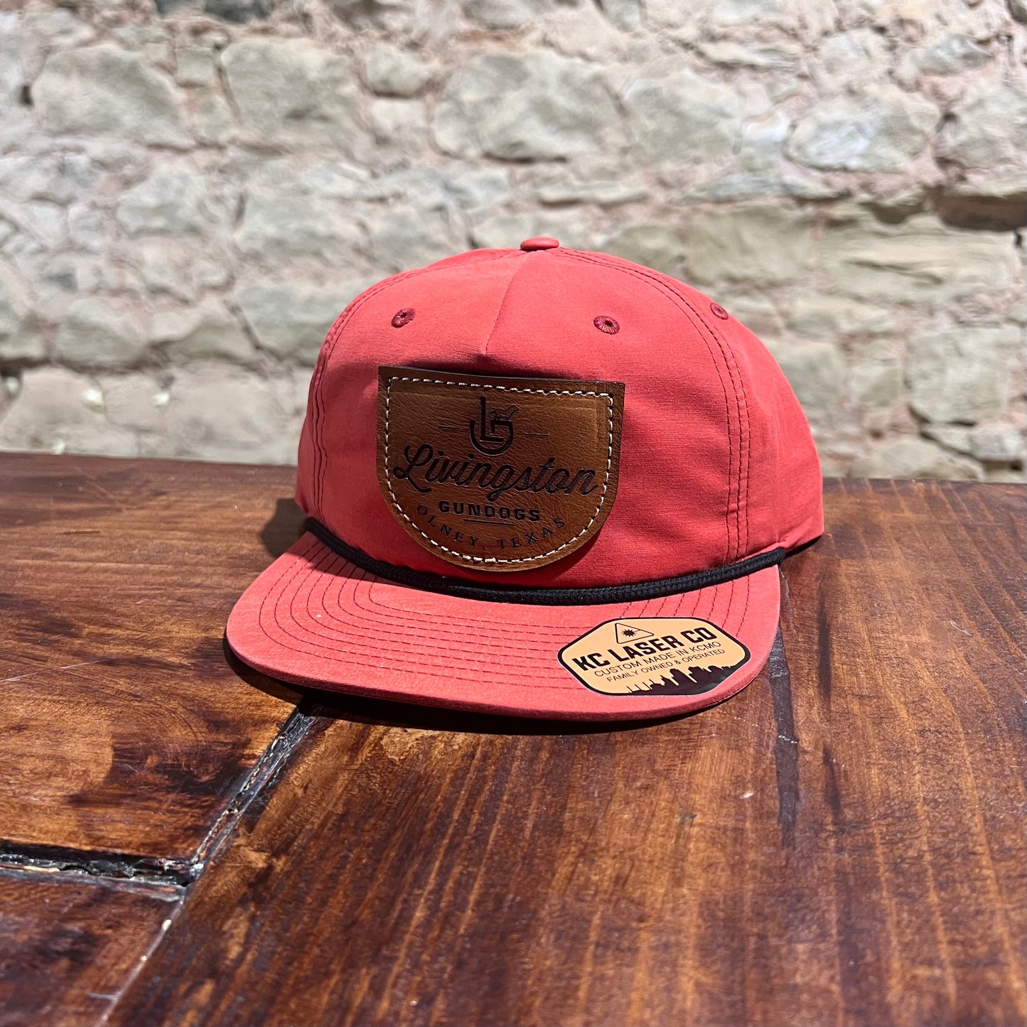 Livingston Gundogs Leather Patch Rope Hat - faded red half moon