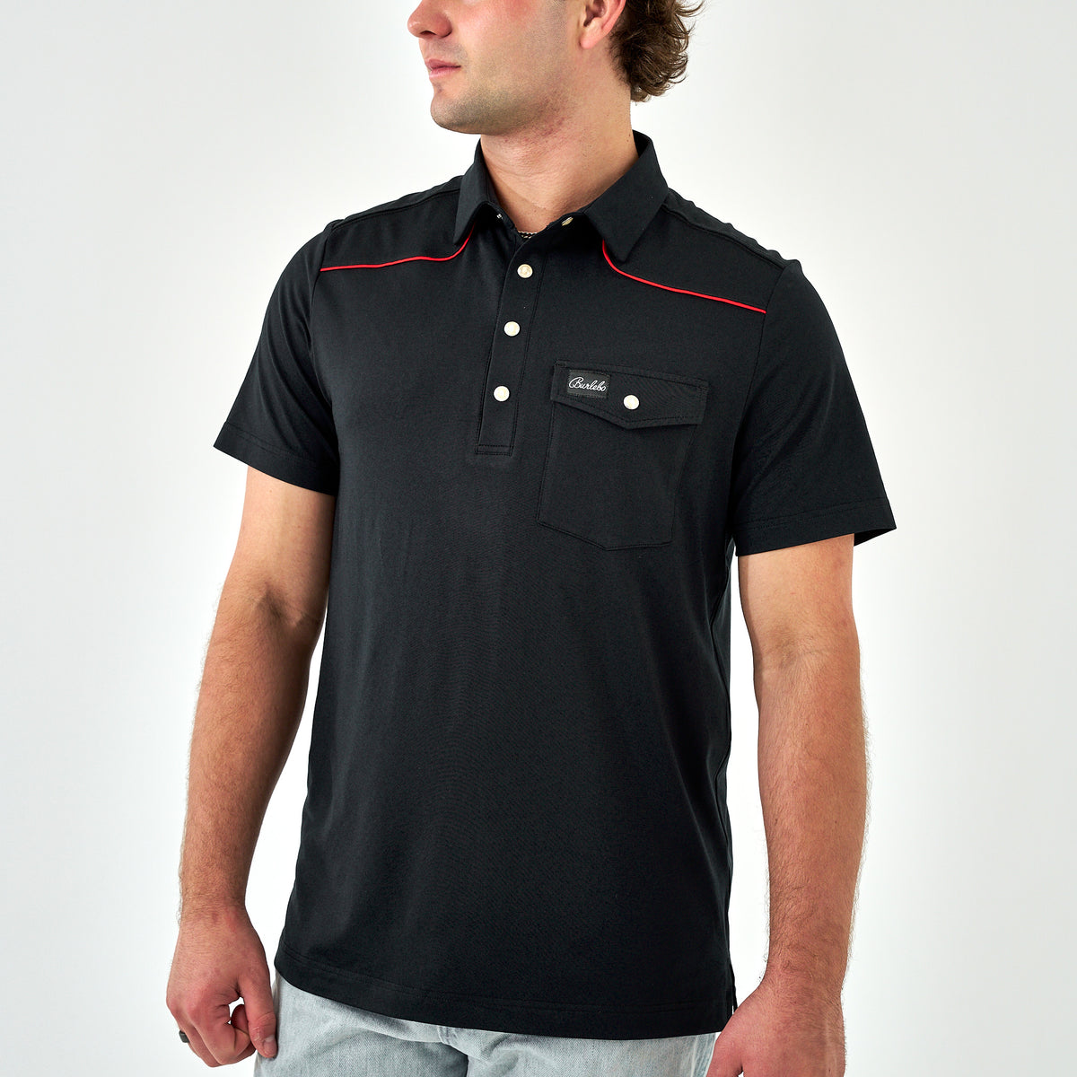 Pearl Snap Performance Polo - Black and Red
