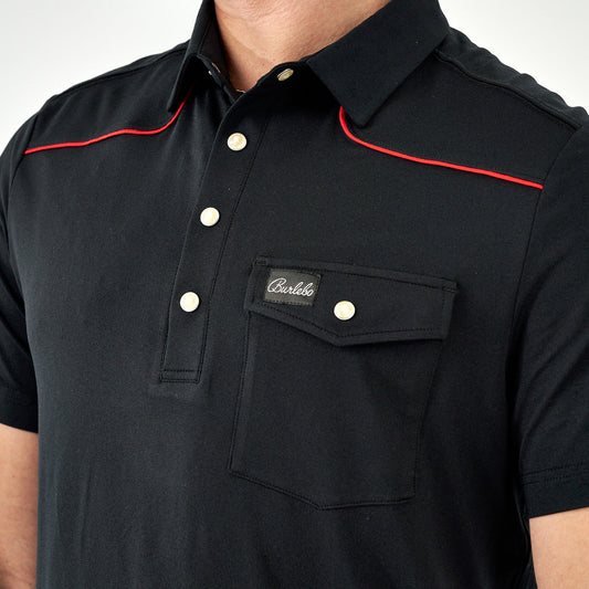 Pearl Snap Performance Polo - Black and Red