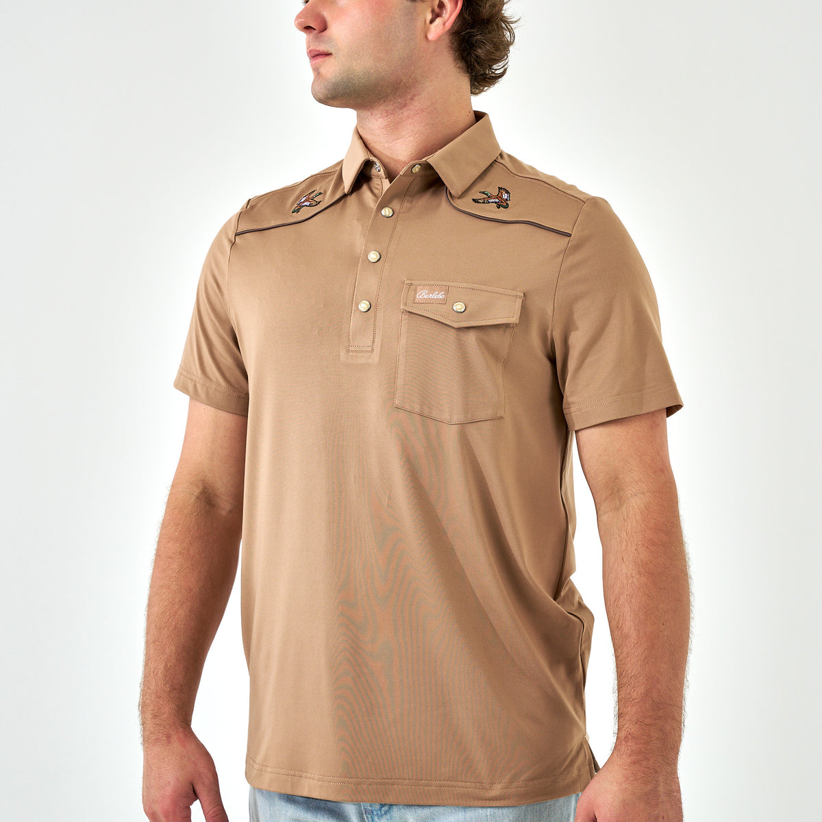 Pearl Snap Performance Polo - Mallards-Khaki