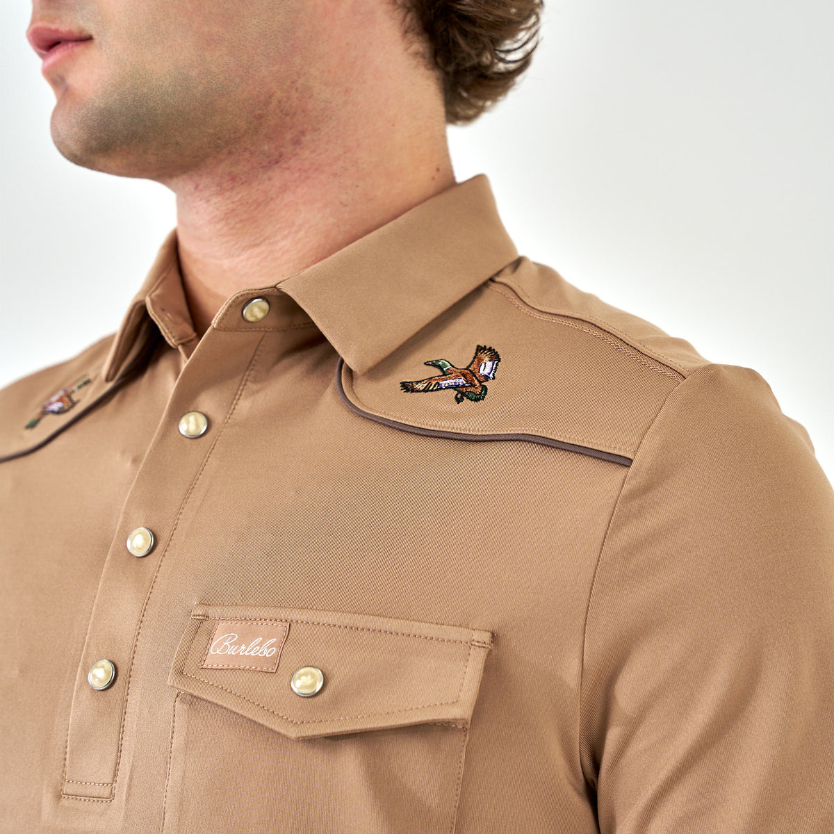 Pearl Snap Performance Polo - Mallards-Khaki