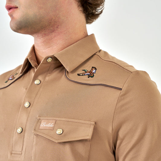 Pearl Snap Performance Polo - Mallards-Khaki