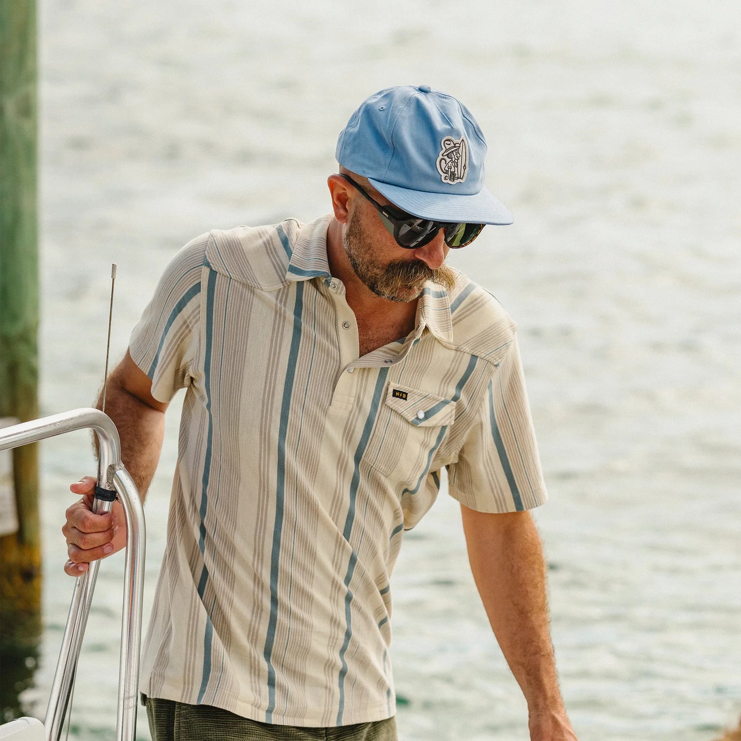 Unstructured Snapback Hats: El Monito Surfs Snapback: Blue