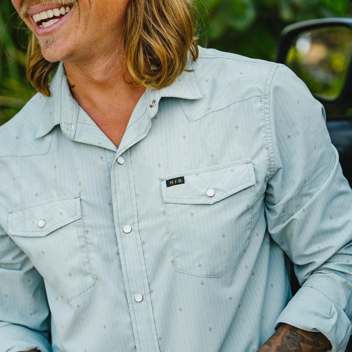 H Bar B Tech Longsleeve: Supernova Stripe: Ash Blue