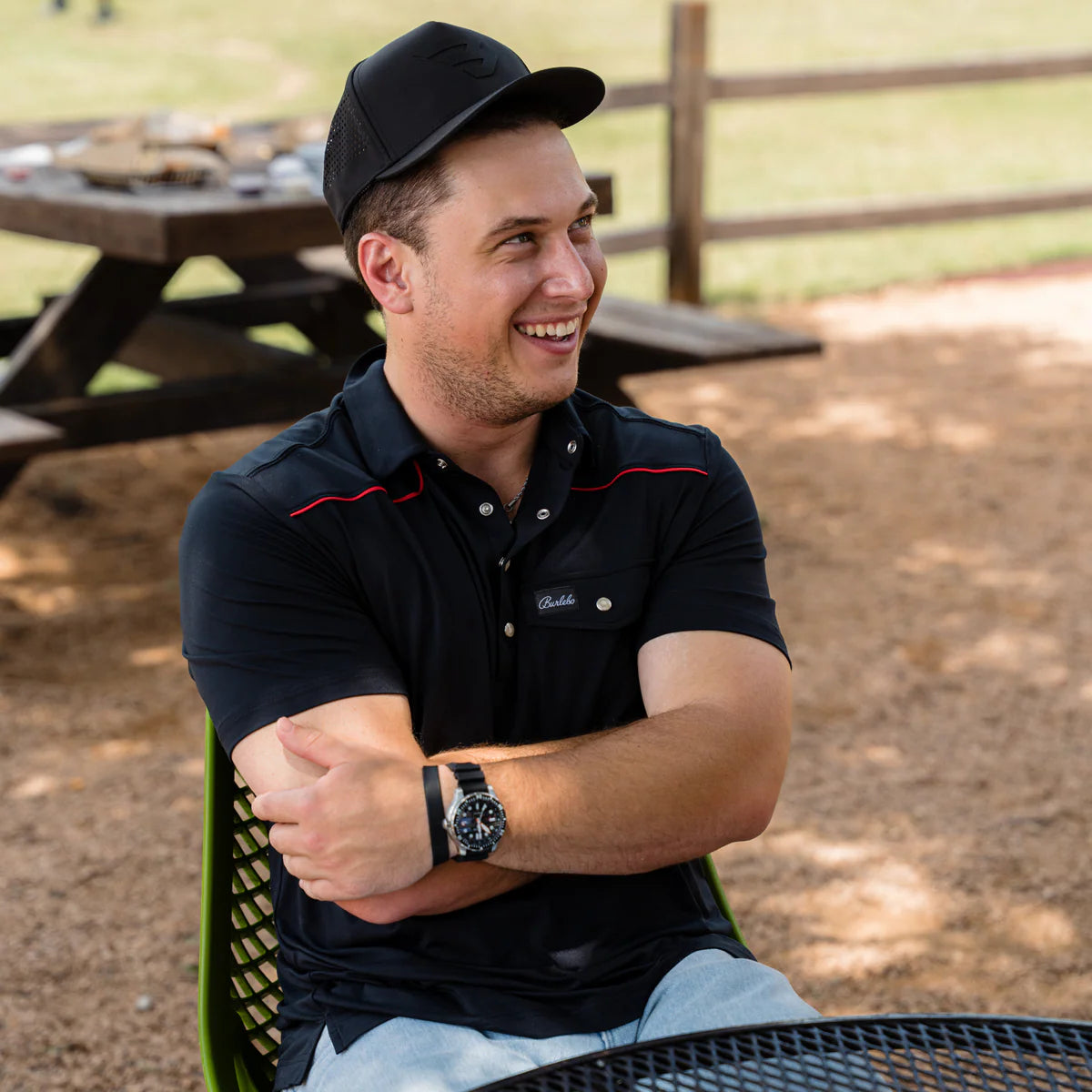 Pearl Snap Performance Polo - Black and Red