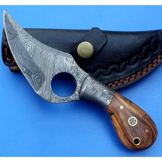 HT-3 Custom Handmade Damascus Skinner Knife // Wood Handle
