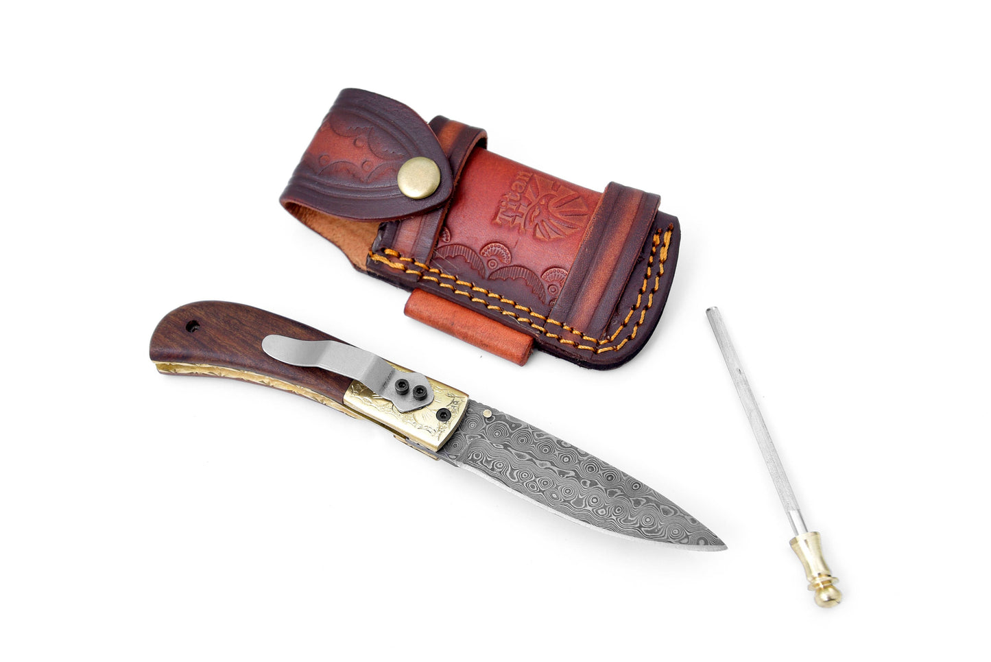 Titan Nebula Cascade Damascus Steel Pocket Knife