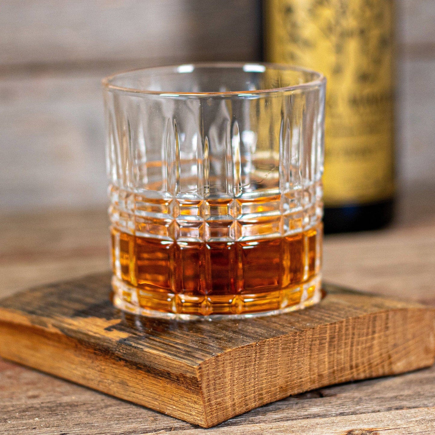 Whiskey Glass and Barrel Coaster Set