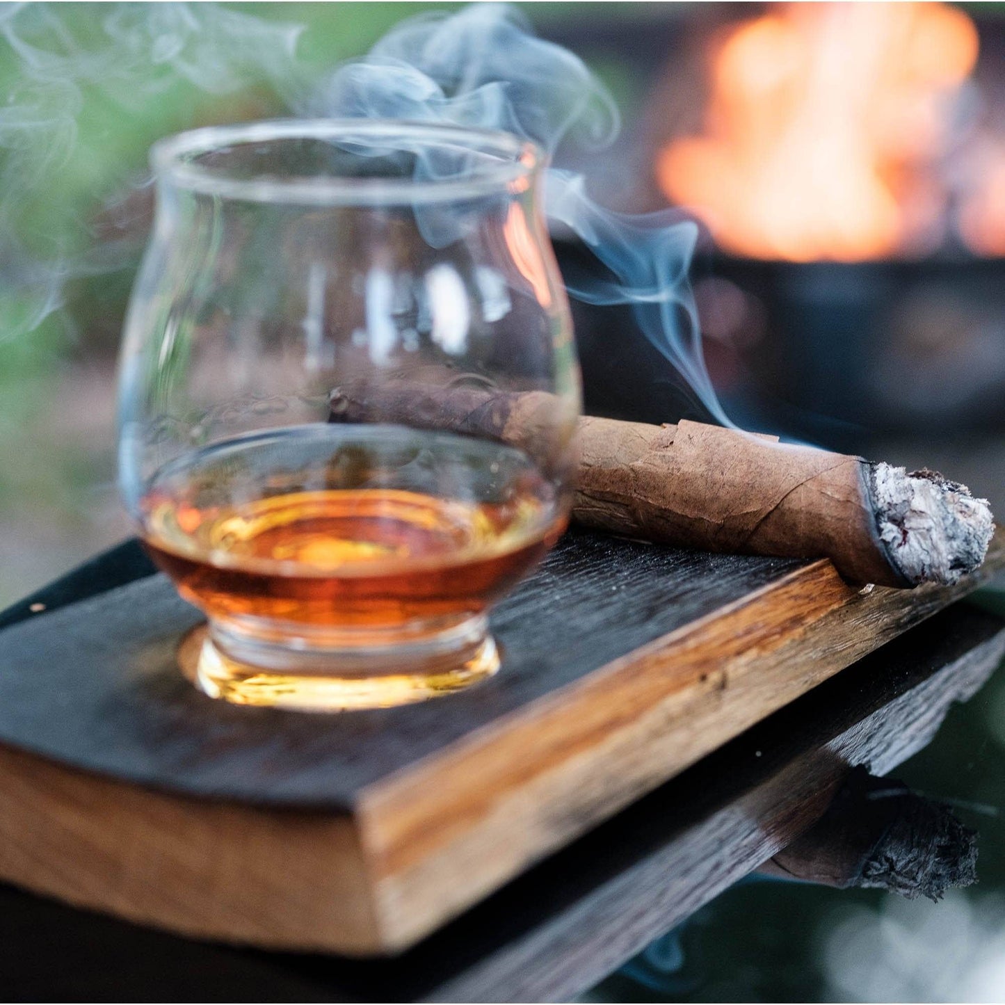 Cigar Holder and Coaster with Whiskey Tasting Glass