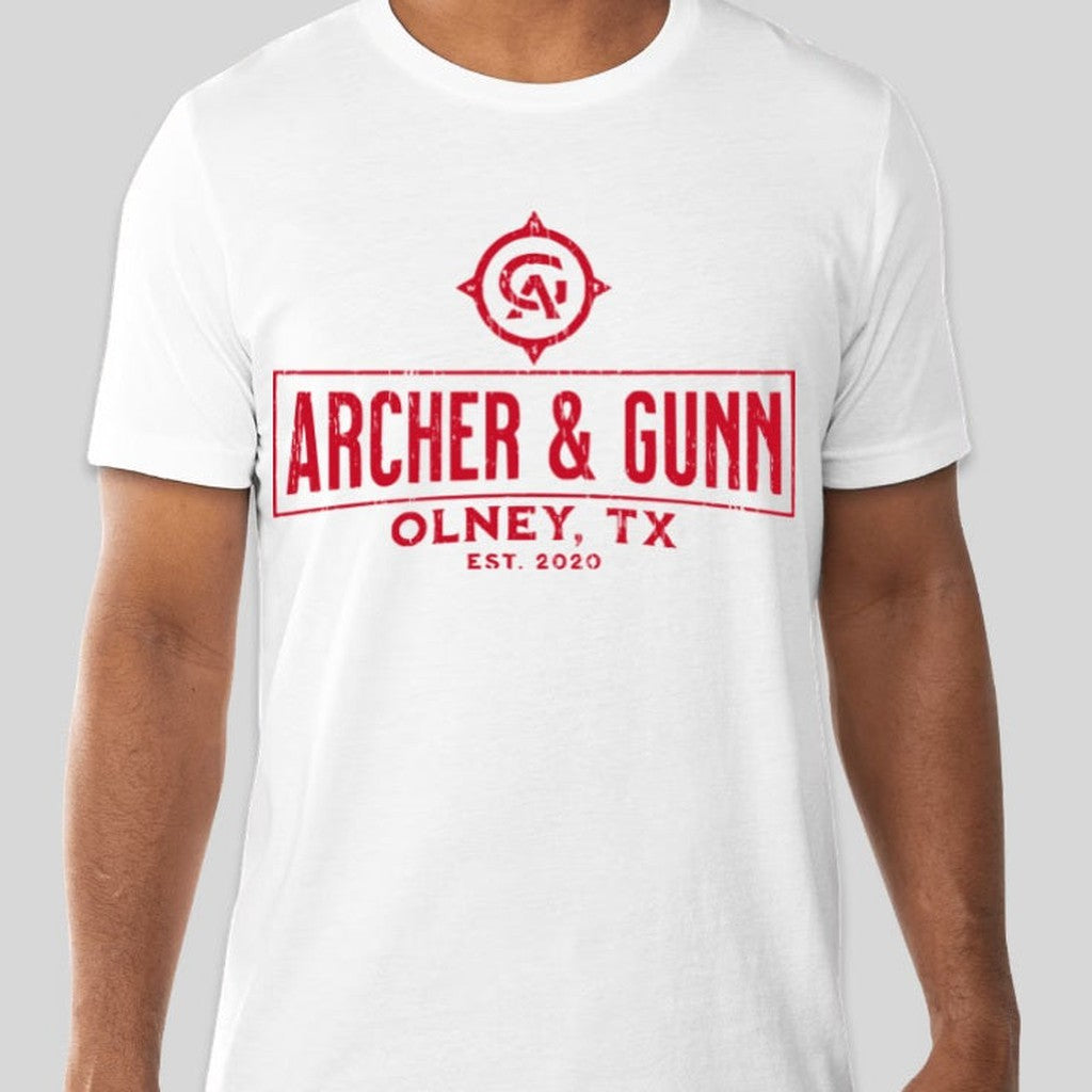 Archer & Gunn rustic red on white short sleeve tee