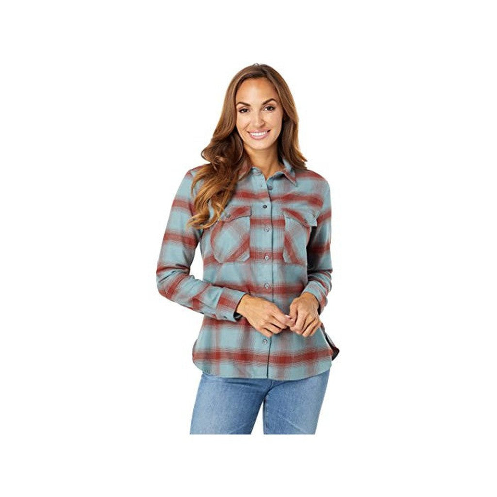 WOMEN'S DOUBLE-BRUSHED FLANNEL ELBOW PATCH SHIRT - BLUE GREY/SYRAH WINE OMBRE
