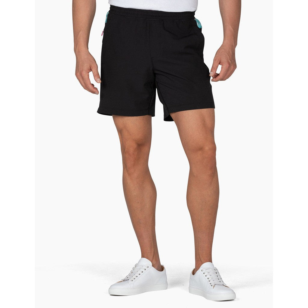 Gym Shorts - Black and 'Wave Crash' Print
Accented