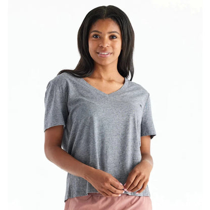 Women's Bamboo Heritage V Neck Tee - Heather Flint